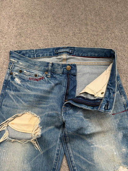 Mihara Yasuhiro Distressed Crash Red Stitch Denim Jeans