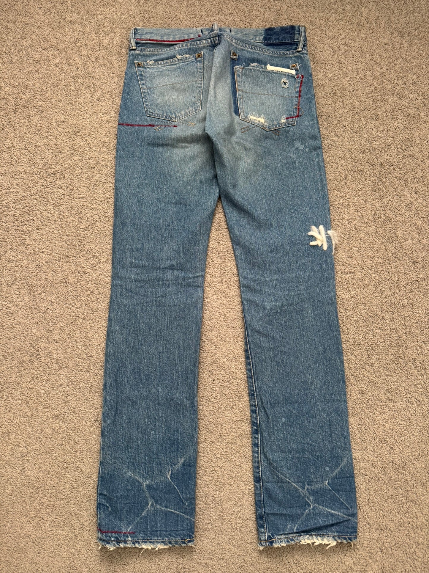 Mihara Yasuhiro Distressed Crash Red Stitch Denim Jeans