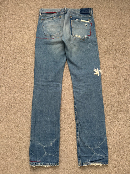 Mihara Yasuhiro Distressed Crash Red Stitch Denim Jeans