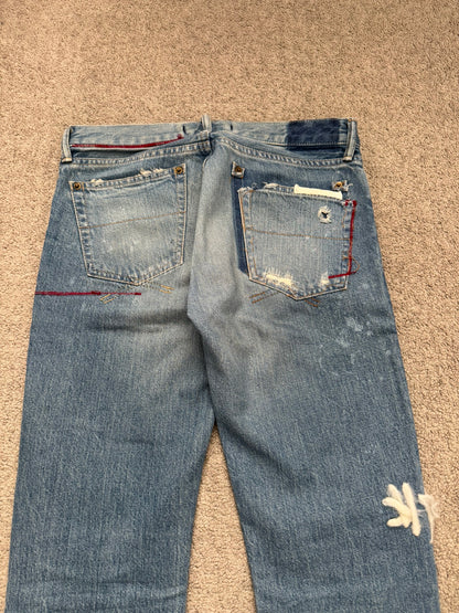 Mihara Yasuhiro Distressed Crash Red Stitch Denim Jeans