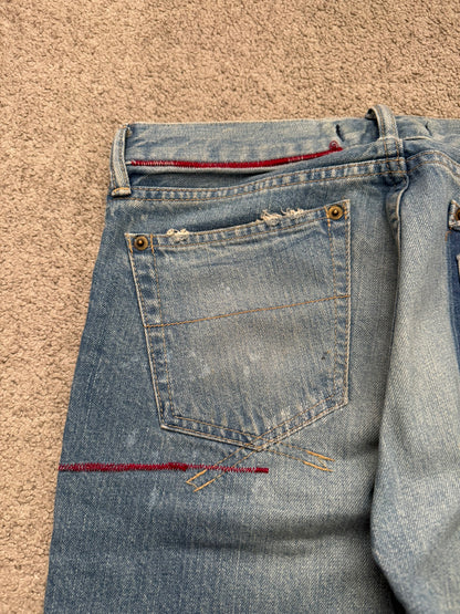 Mihara Yasuhiro Distressed Crash Red Stitch Denim Jeans