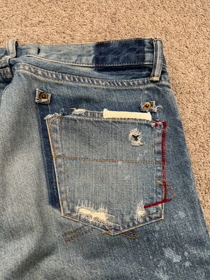 Mihara Yasuhiro Distressed Crash Red Stitch Denim Jeans