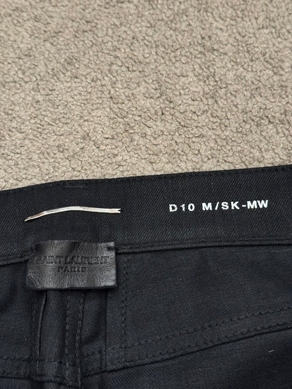FW15 Saint Laurent by Hedi Slimane Black Waxed D10 Denim Jeans