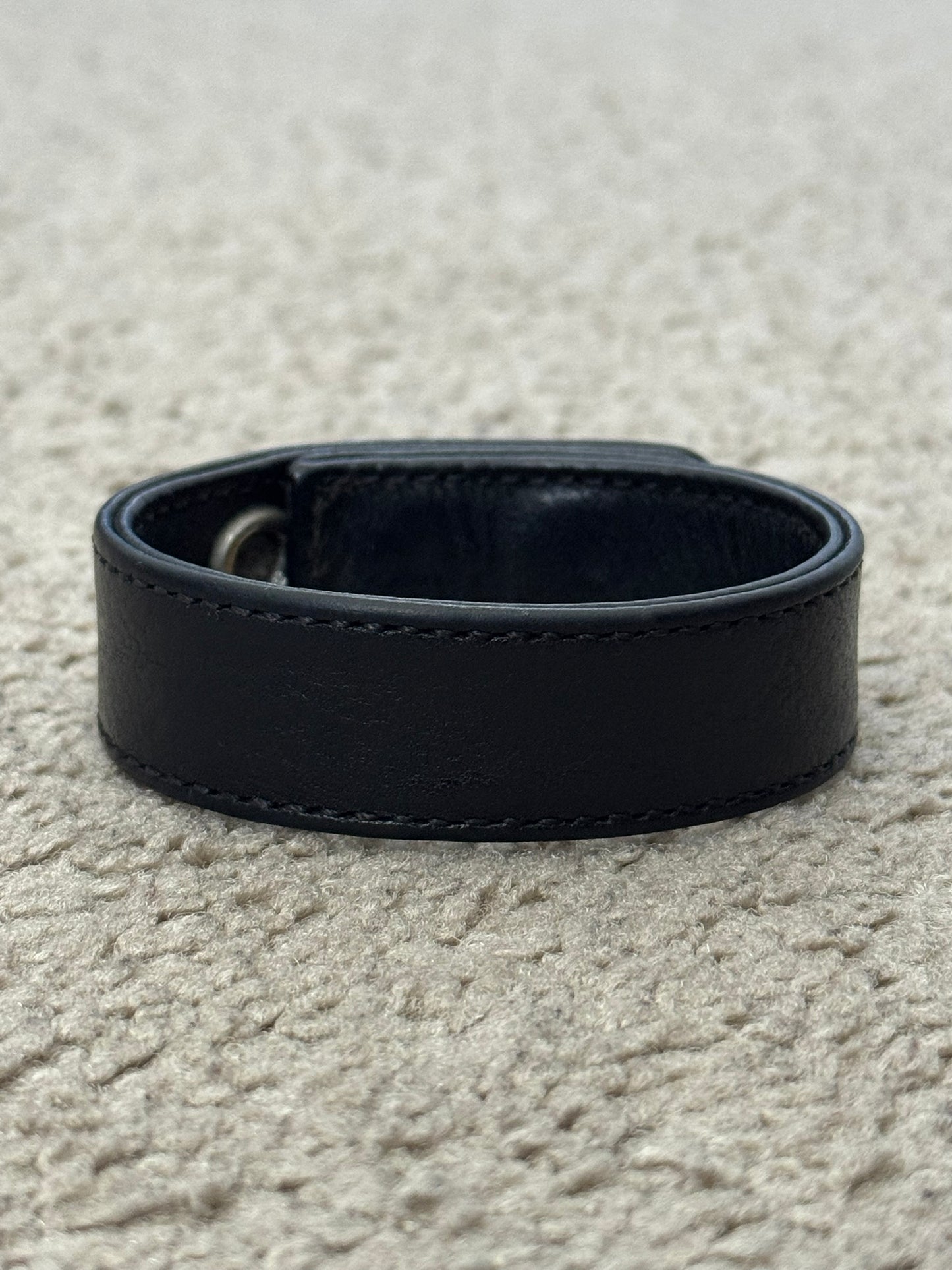 Chrome Hearts 3 Silver Rolling Stones Snap Button Leather Bracelet