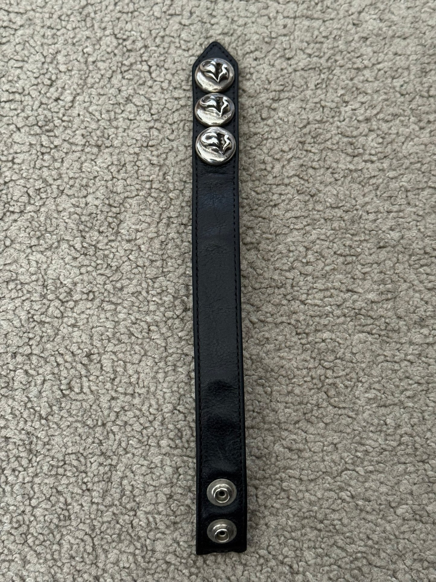 Chrome Hearts 3 Silver Rolling Stones Snap Button Leather Bracelet