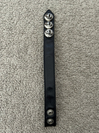 Chrome Hearts 3 Silver Rolling Stones Snap Button Leather Bracelet