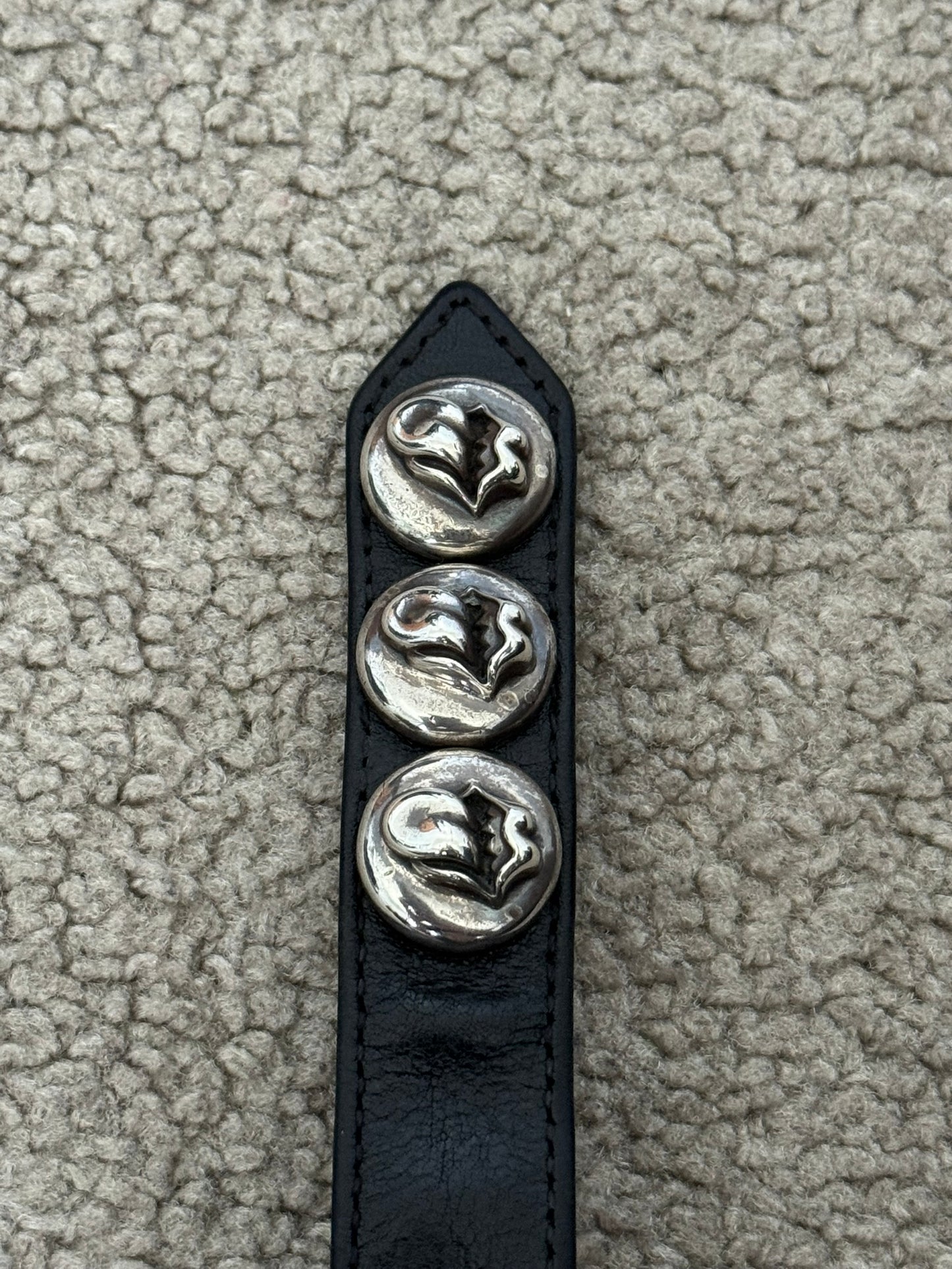 Chrome Hearts 3 Silver Rolling Stones Snap Button Leather Bracelet