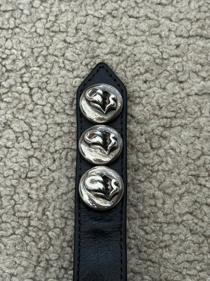 Chrome Hearts 3 Silver Rolling Stones Snap Button Leather Bracelet