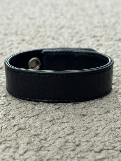 Chrome Hearts 3 Silver Cross Snap Button Leather Bracelet