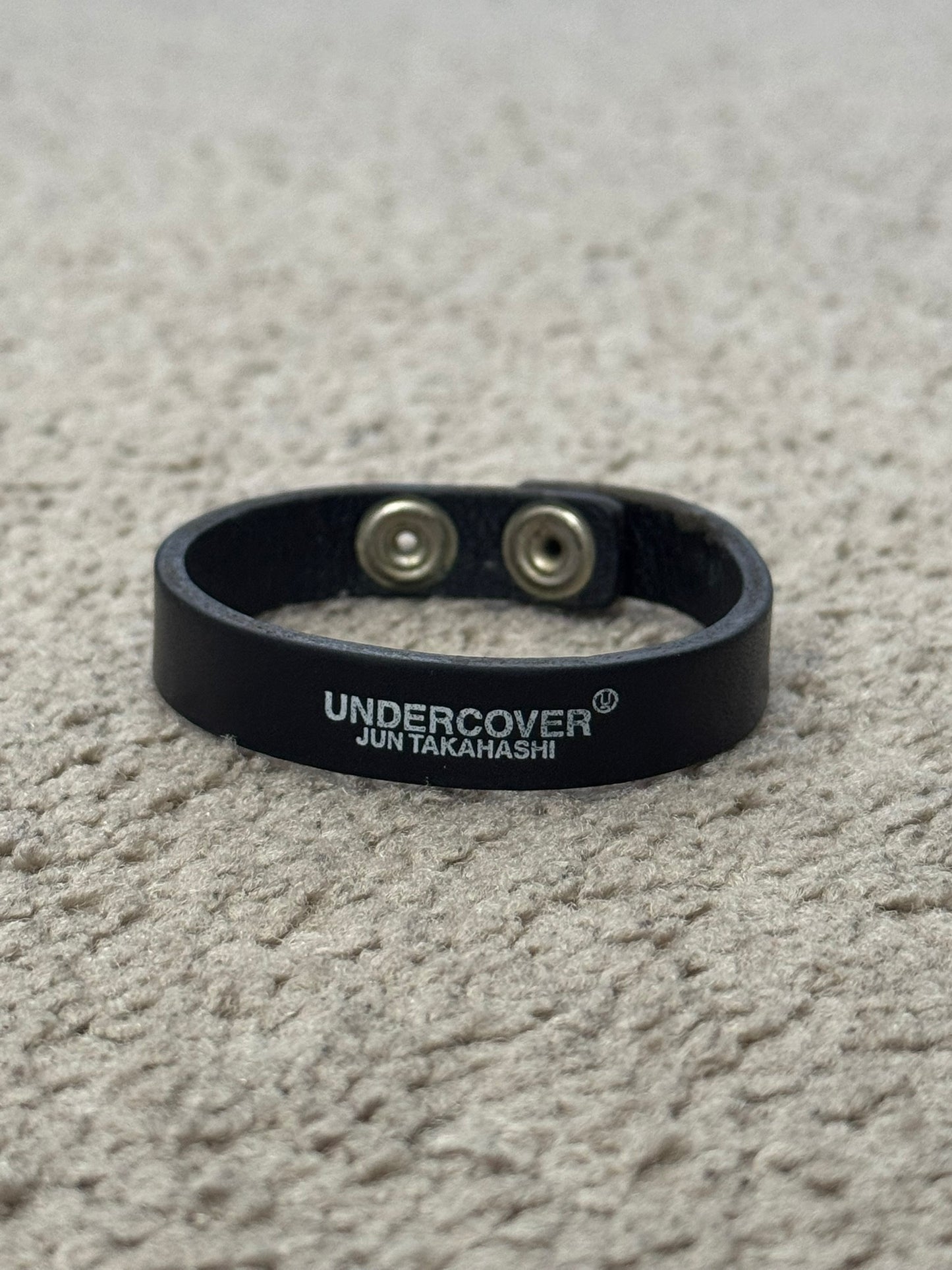 Undercover Logo Snap Button Black Leather Bracelet