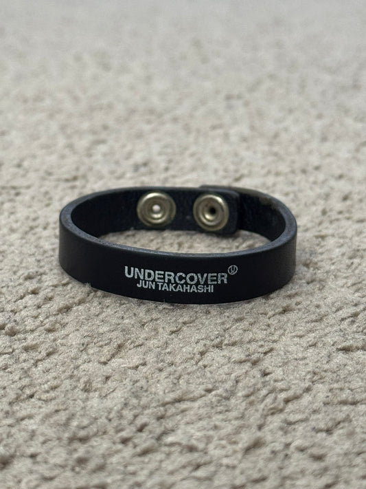 Undercover Logo Snap Button Black Leather Bracelet