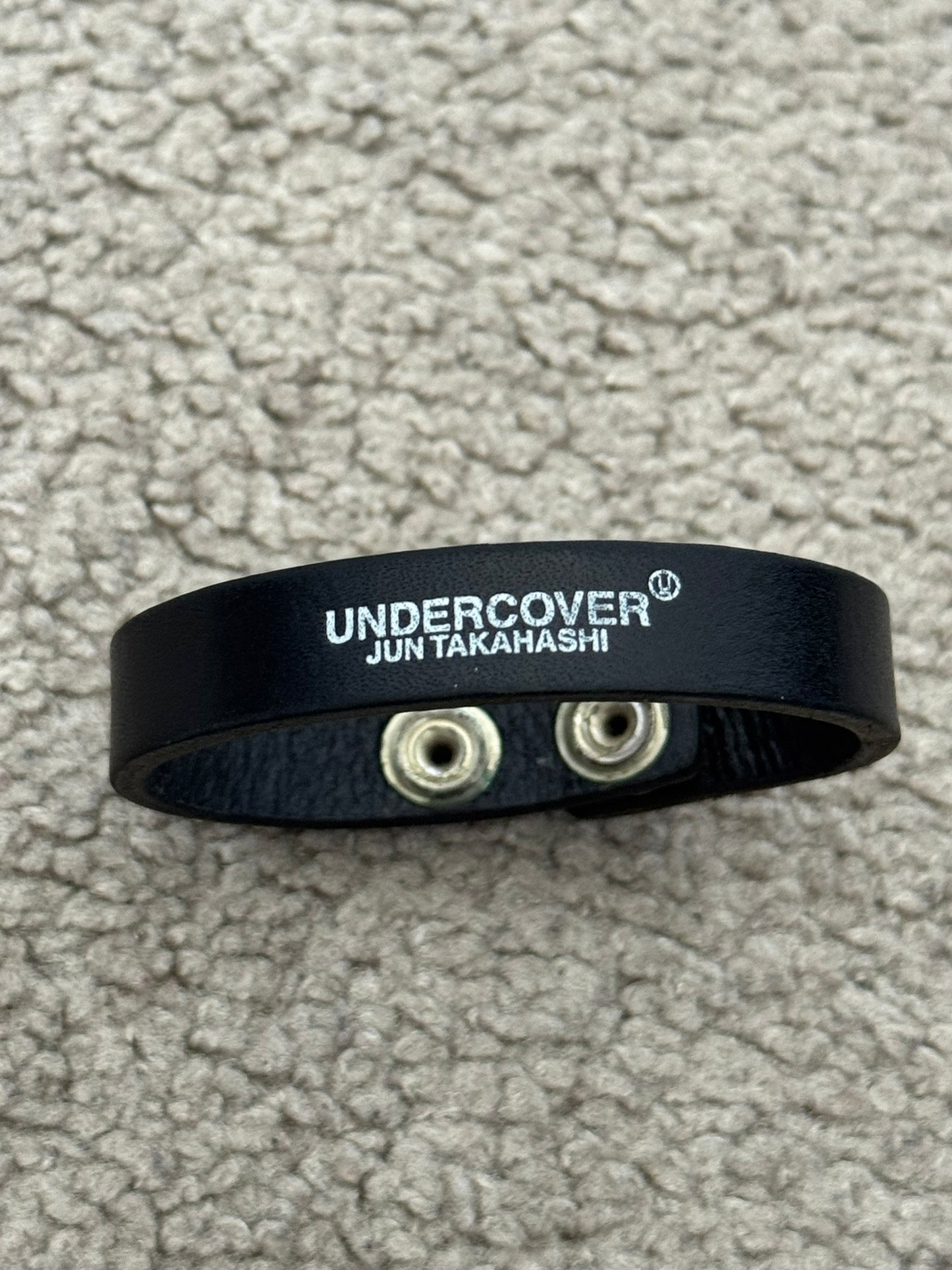 Undercover Logo Snap Button Black Leather Bracelet