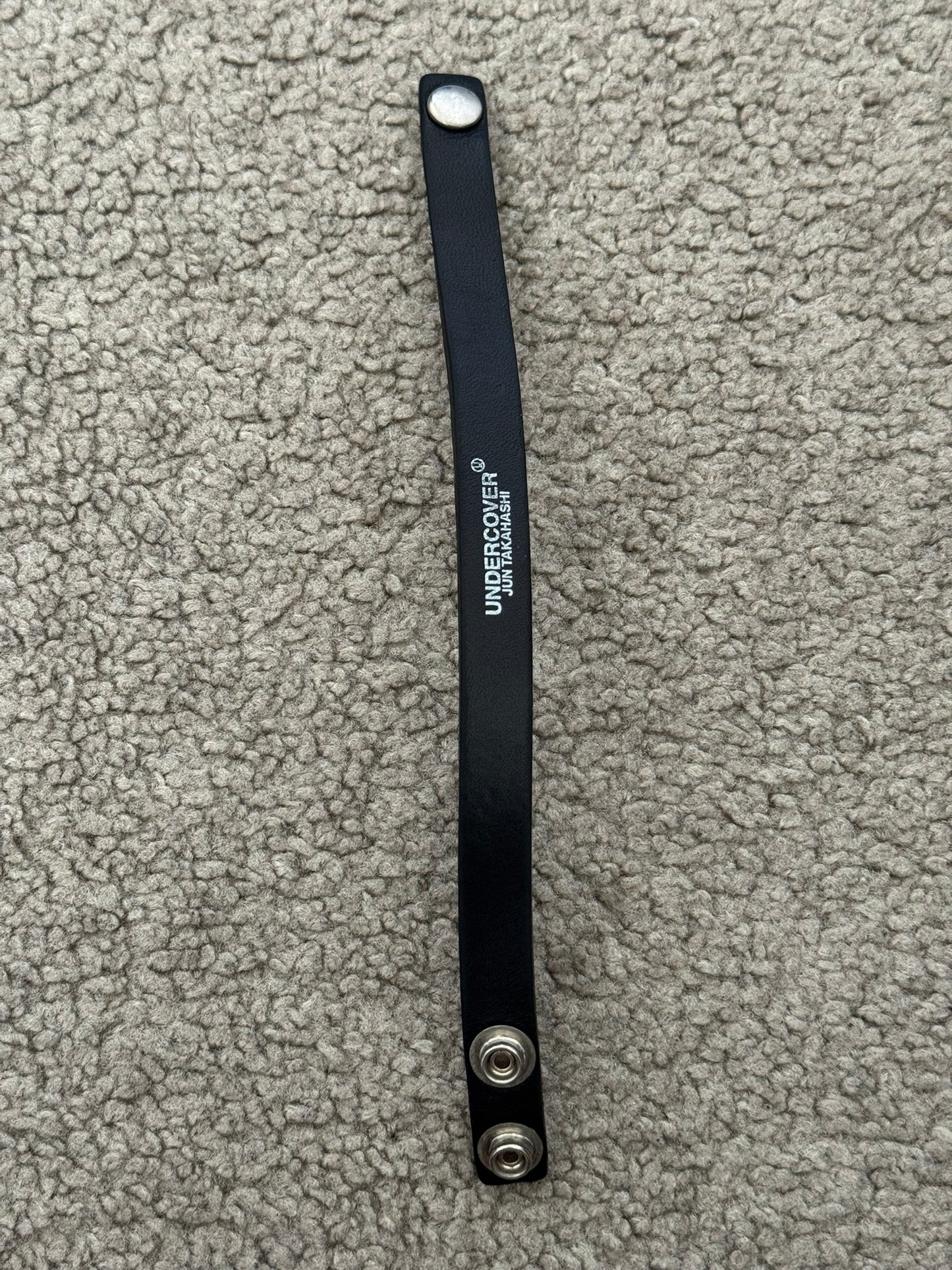 Undercover Logo Snap Button Black Leather Bracelet