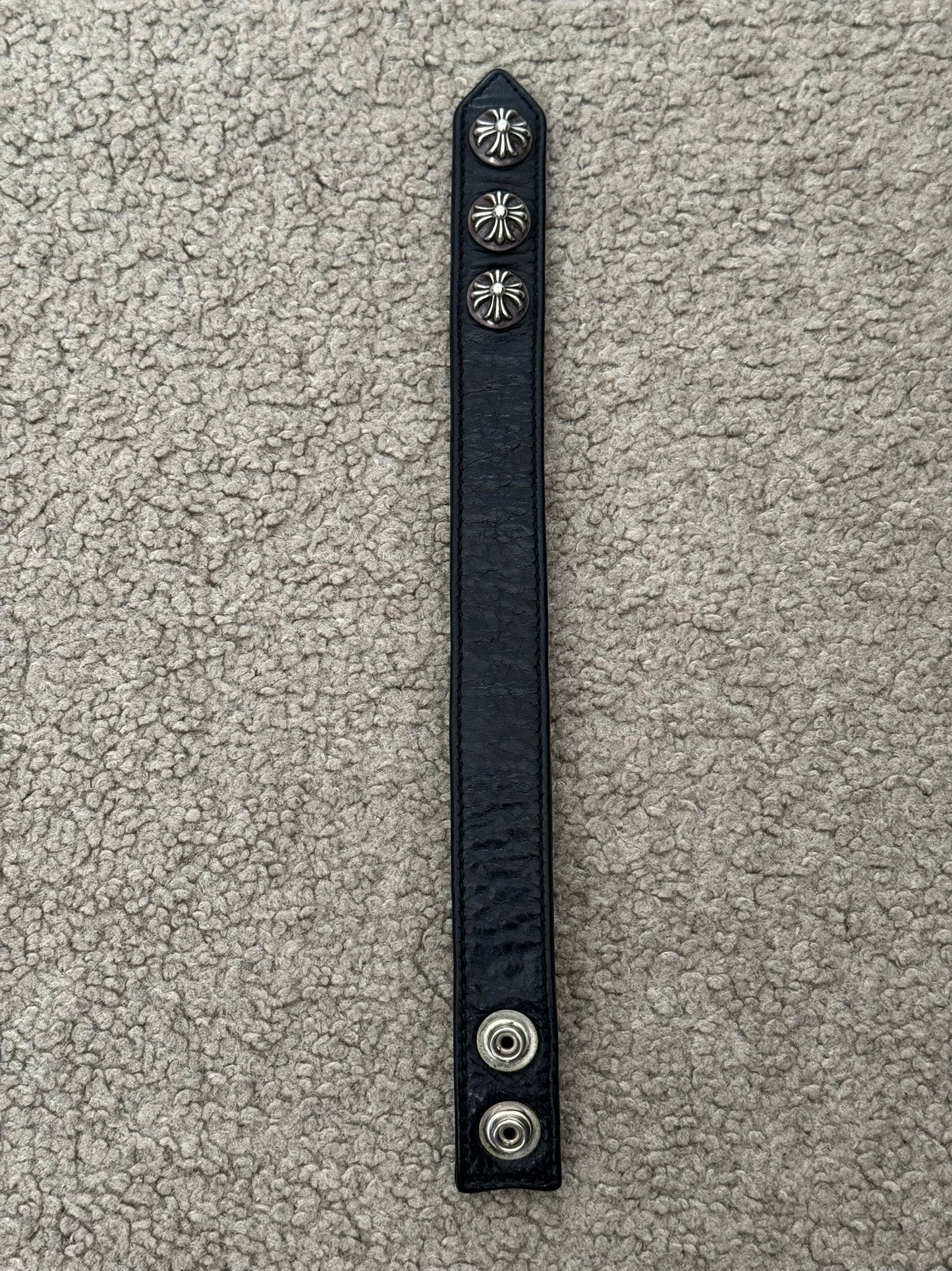 Chrome Hearts 3 Silver Cross Snap Button Leather Bracelet