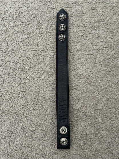 Chrome Hearts 3 Silver Cross Snap Button Leather Bracelet