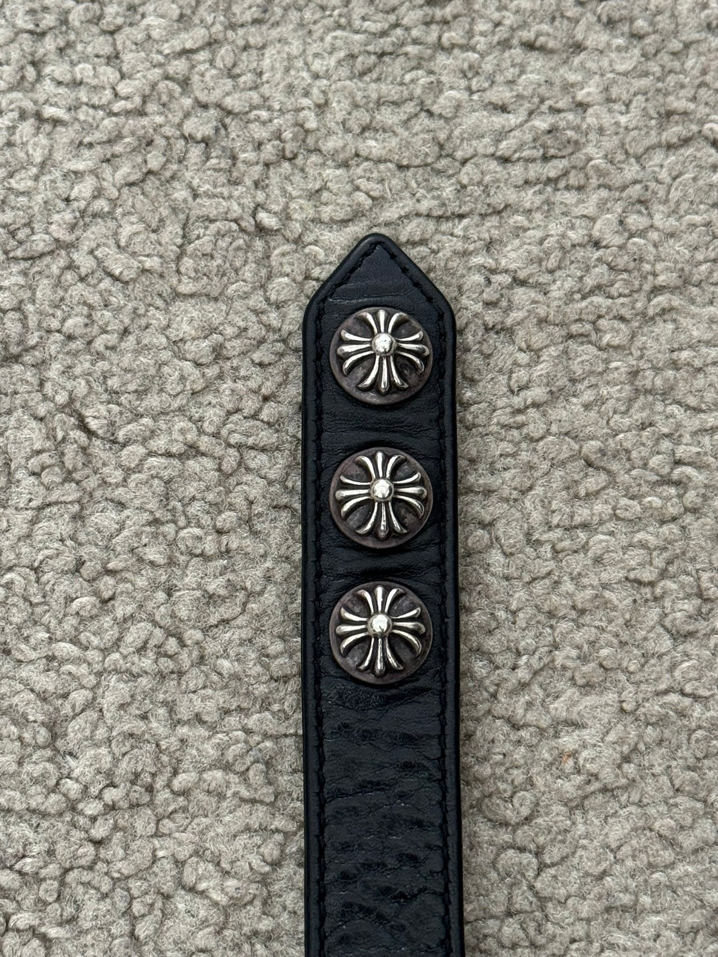 Chrome Hearts 3 Silver Cross Snap Button Leather Bracelet