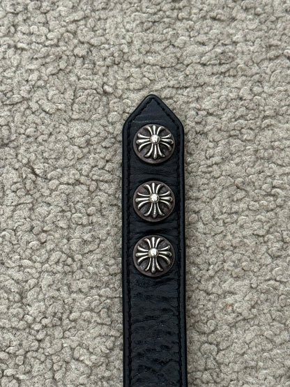 Chrome Hearts 3 Silver Cross Snap Button Leather Bracelet