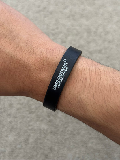 Undercover Logo Snap Button Black Leather Bracelet