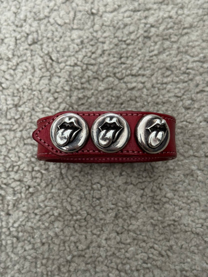 Chrome Hearts 3 Silver Rolling Stones Snap Button Leather Bracelet