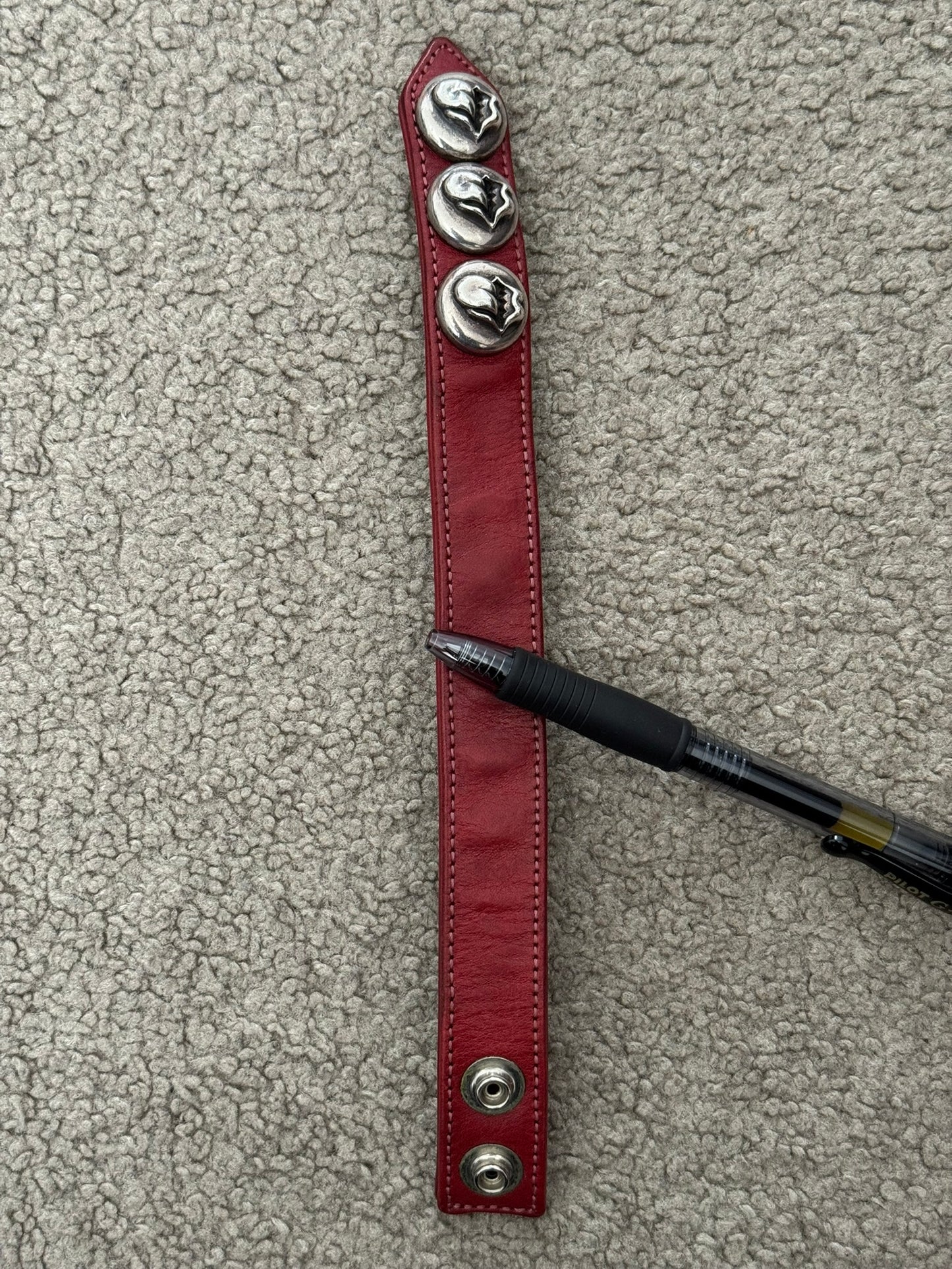 Chrome Hearts 3 Silver Rolling Stones Snap Button Leather Bracelet