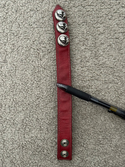 Chrome Hearts 3 Silver Rolling Stones Snap Button Leather Bracelet