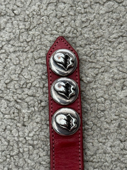 Chrome Hearts 3 Silver Rolling Stones Snap Button Leather Bracelet