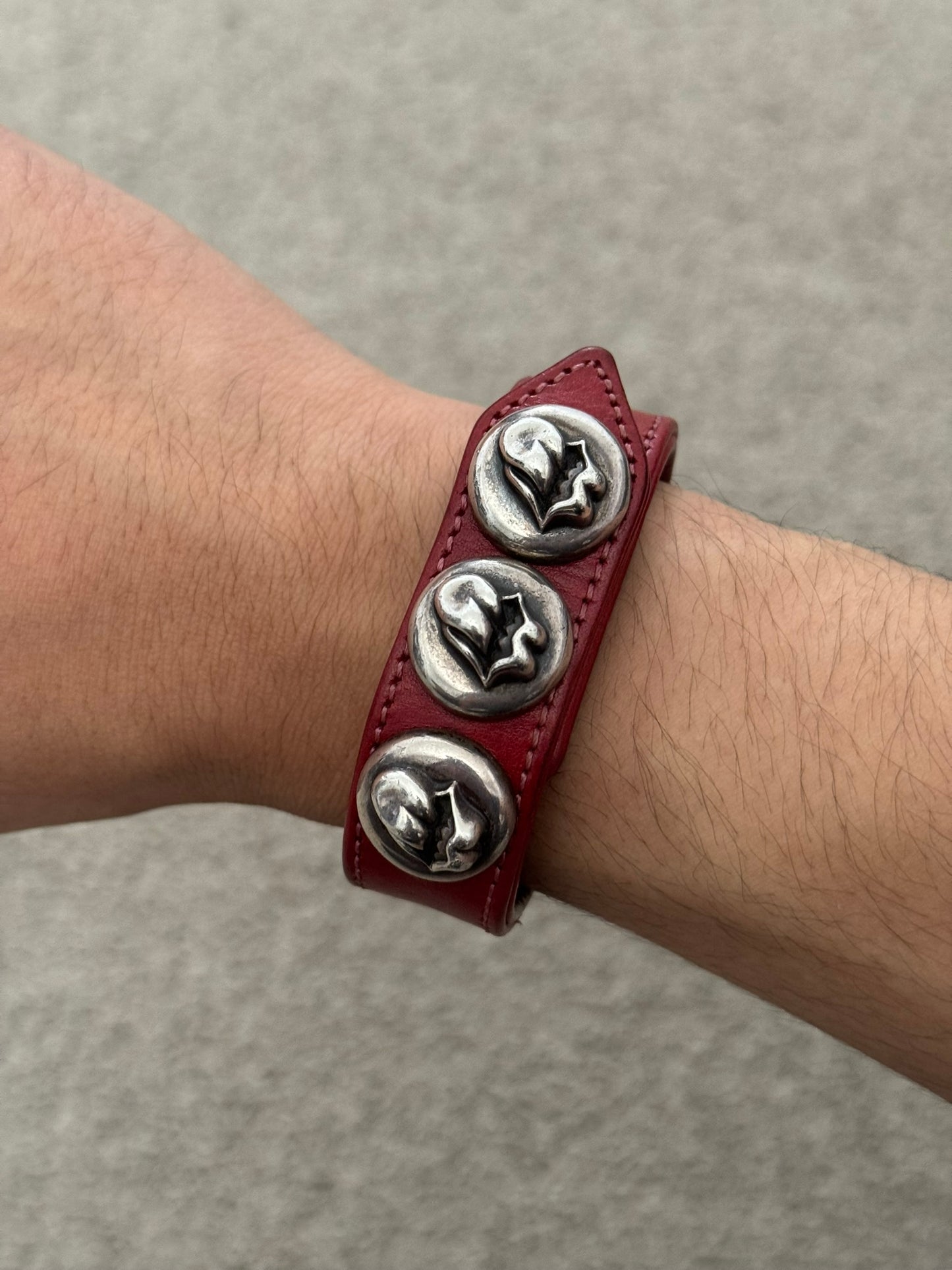 Chrome Hearts 3 Silver Rolling Stones Snap Button Leather Bracelet