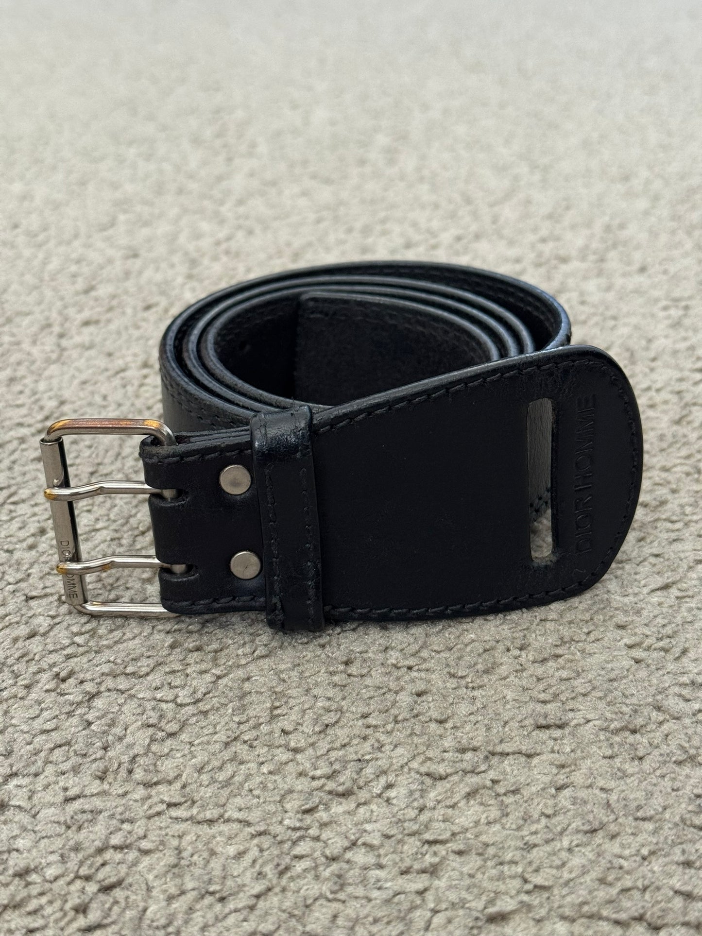 SS05 Dior Homme by Hedi Slimane Double Prong Black Leather Belt