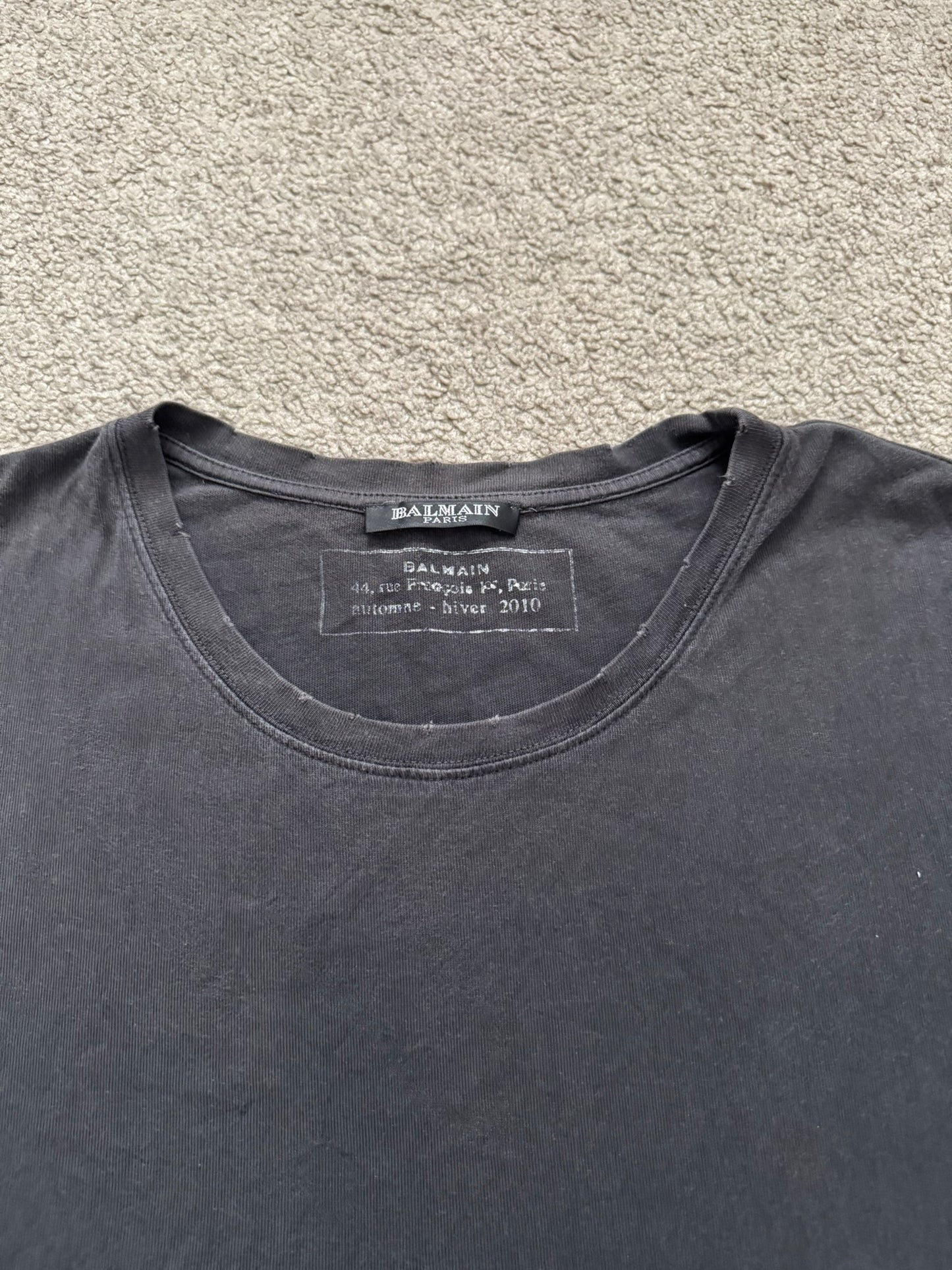 AW10 Balmain by Christophe Decarnin Distressed Black T Shirt