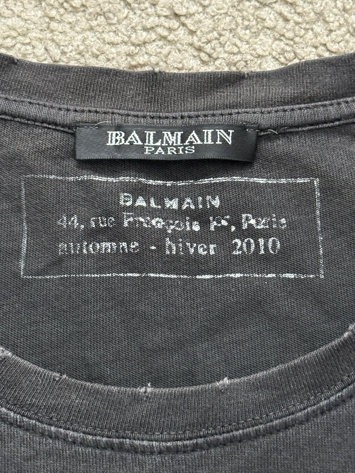 AW10 Balmain by Christophe Decarnin Distressed Black T Shirt