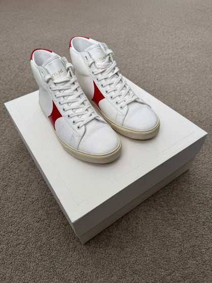 Celine TR 01 Triomphe White & Red Mid Top Sneakers