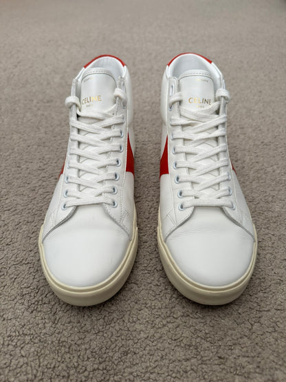 Celine TR 01 Triomphe White & Red Mid Top Sneakers