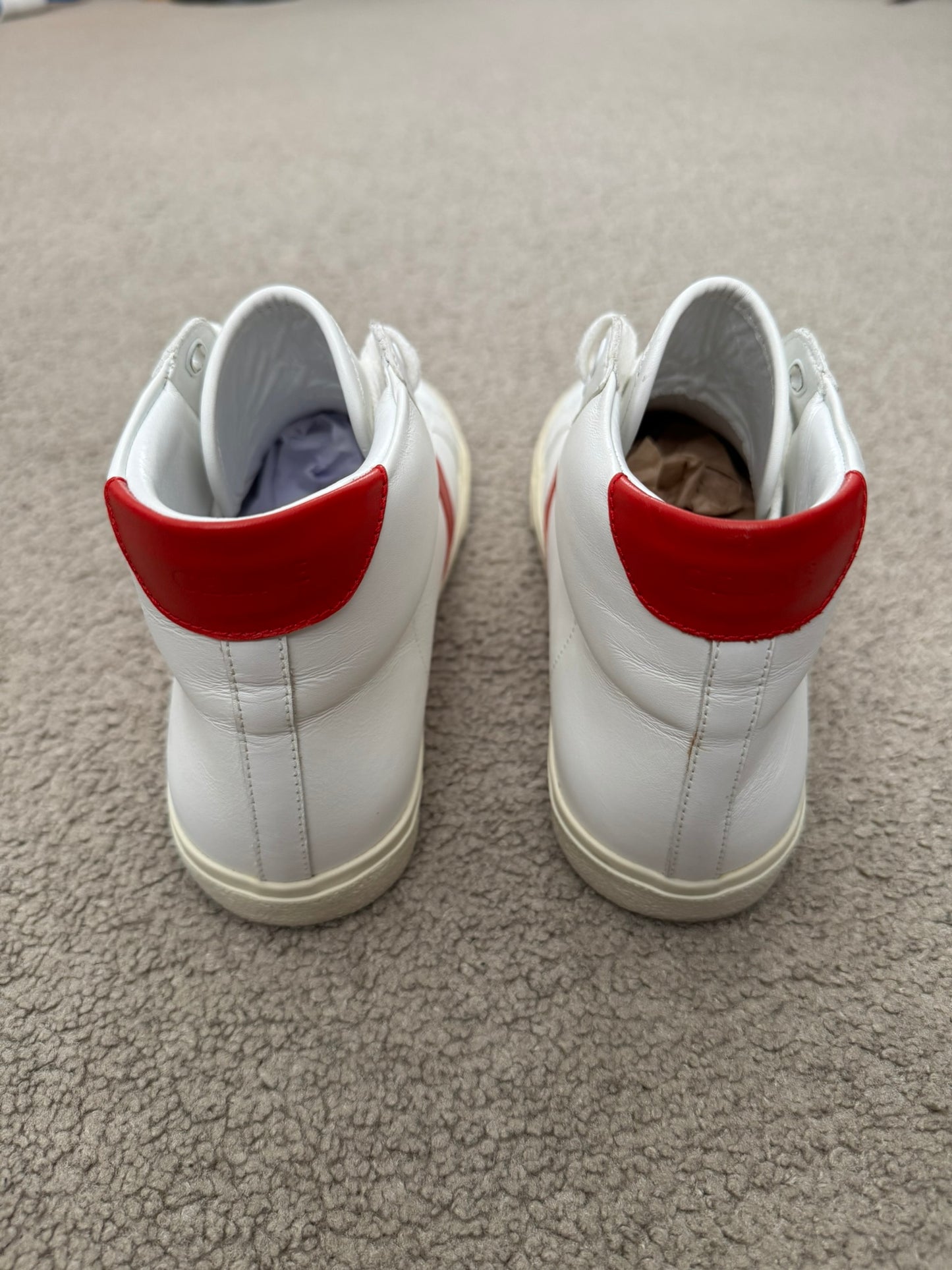 Celine TR 01 Triomphe White & Red Mid Top Sneakers