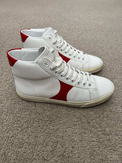 Celine TR 01 Triomphe White & Red Mid Top Sneakers