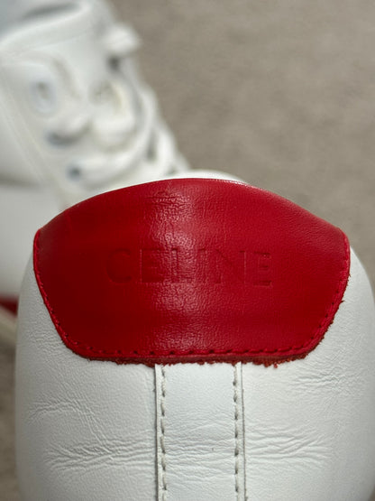 Celine TR 01 Triomphe White & Red Mid Top Sneakers