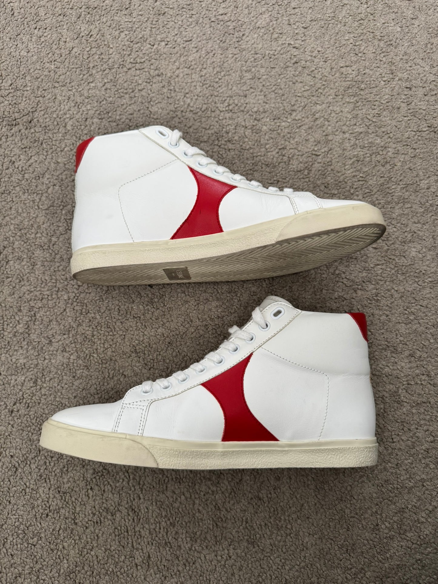 Celine TR 01 Triomphe White & Red Mid Top Sneakers