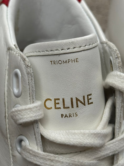 Celine TR 01 Triomphe White & Red Mid Top Sneakers