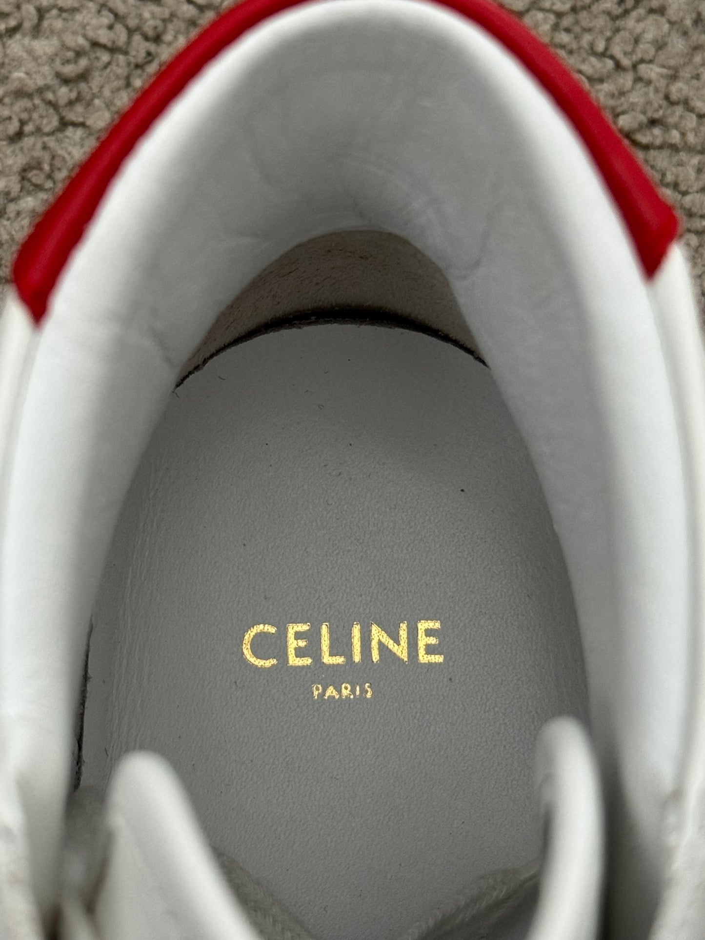 Celine TR 01 Triomphe White & Red Mid Top Sneakers