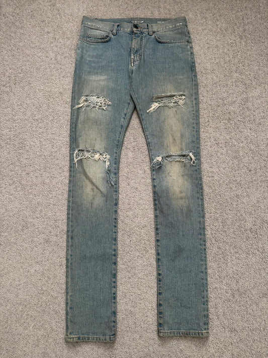 SS15 Saint Laurent by Hedi Slimane Crash Distressed D02 Denim Jeans