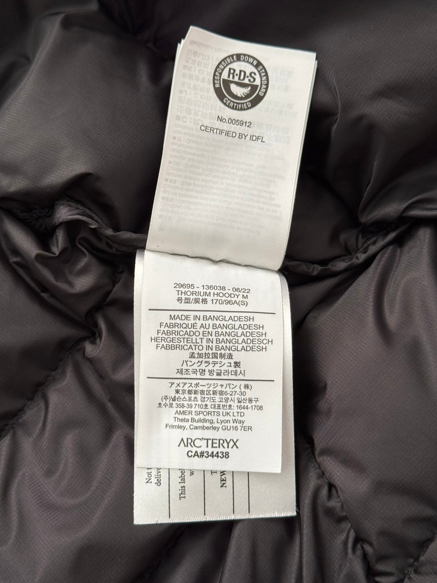 Arc'teryx Black Thorium Hooded Puffer Down Jacket