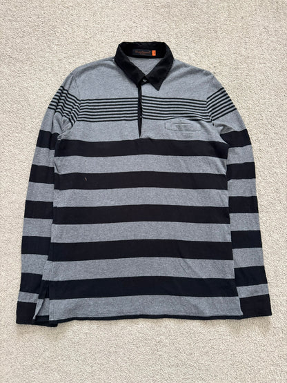 SS07 Undercover Black/Grey Striped Rugby Polo Long Sleeve Shirt
