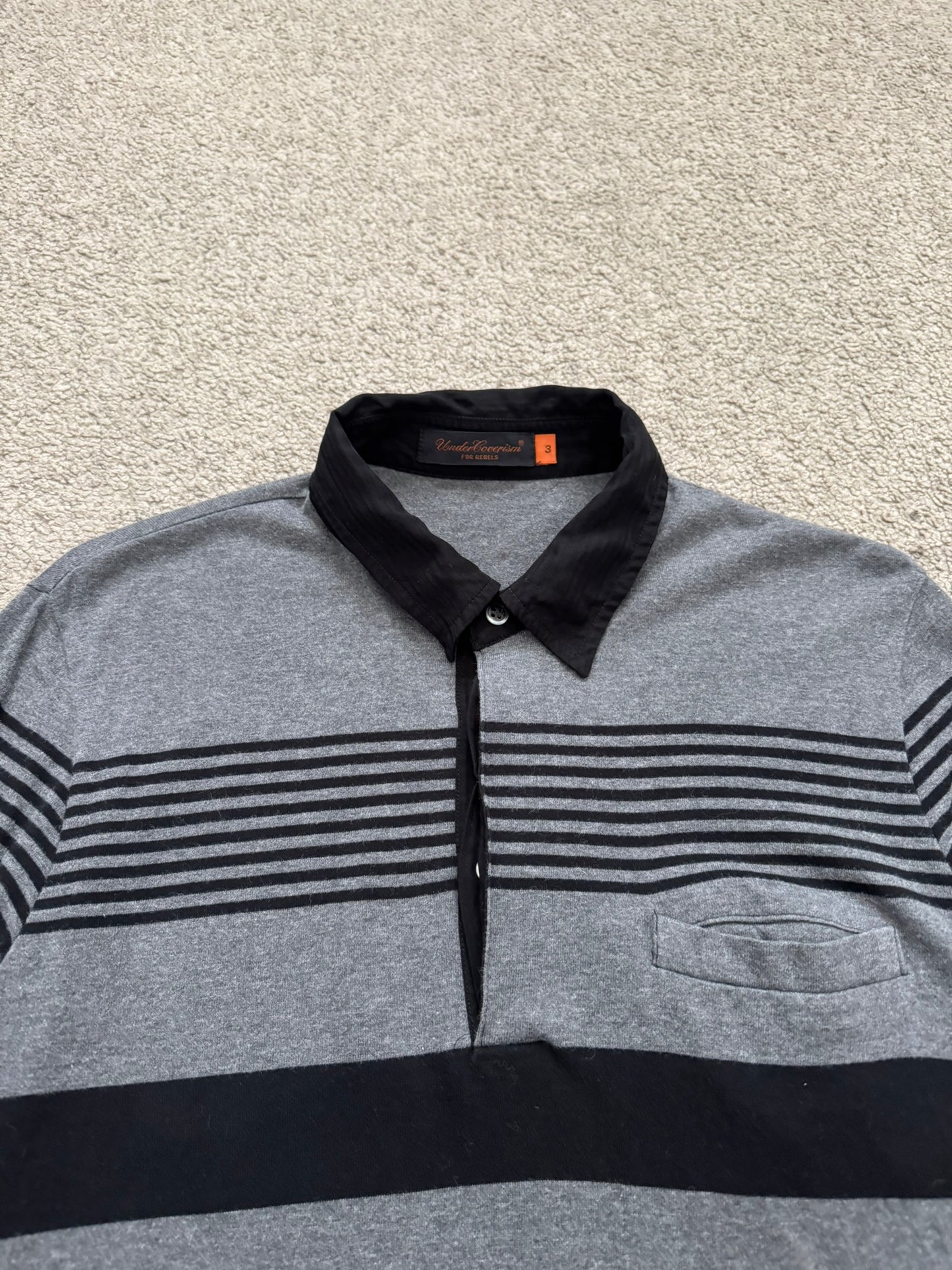SS07 Undercover Black/Grey Striped Rugby Polo Long Sleeve Shirt