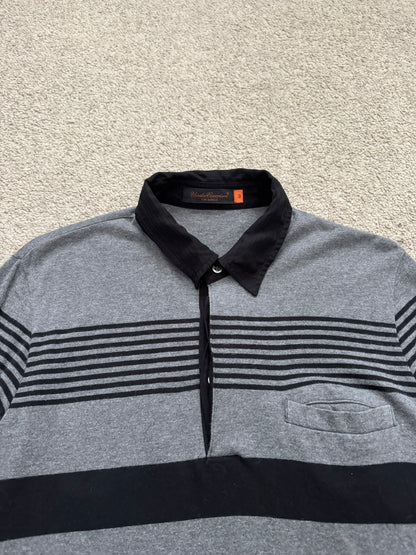 SS07 Undercover Black/Grey Striped Rugby Polo Long Sleeve Shirt