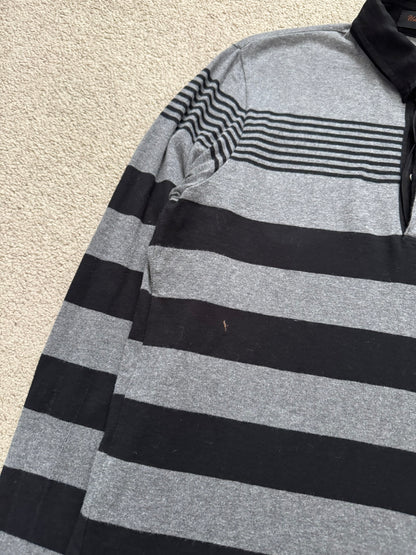 SS07 Undercover Black/Grey Striped Rugby Polo Long Sleeve Shirt
