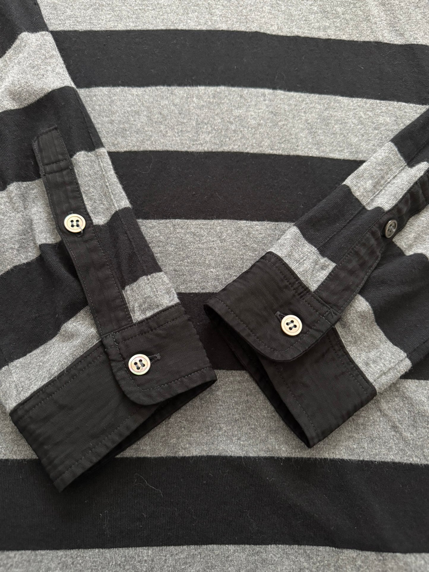 SS07 Undercover Black/Grey Striped Rugby Polo Long Sleeve Shirt