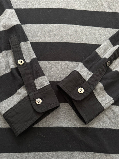 SS07 Undercover Black/Grey Striped Rugby Polo Long Sleeve Shirt