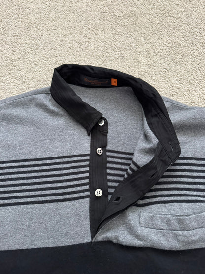 SS07 Undercover Black/Grey Striped Rugby Polo Long Sleeve Shirt