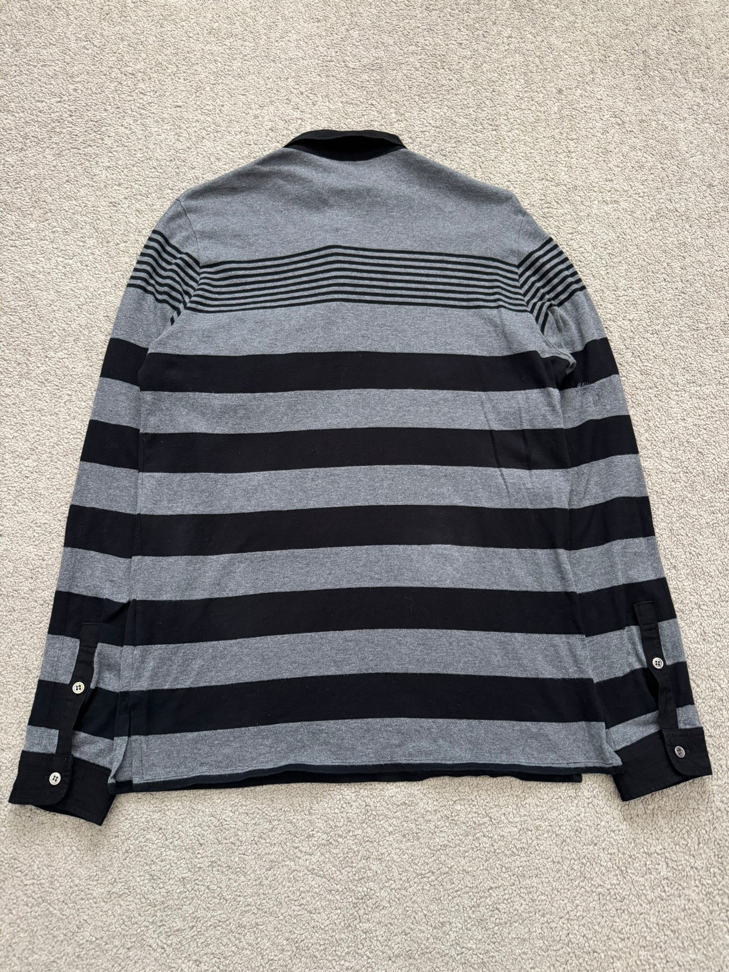SS07 Undercover Black/Grey Striped Rugby Polo Long Sleeve Shirt