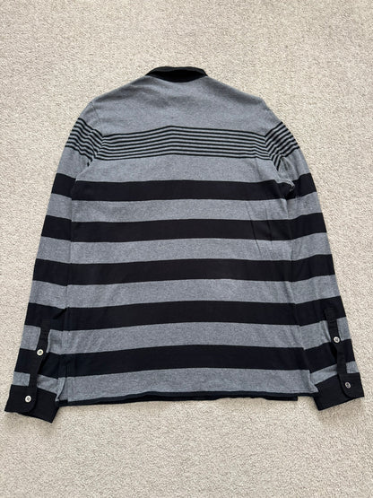 SS07 Undercover Black/Grey Striped Rugby Polo Long Sleeve Shirt