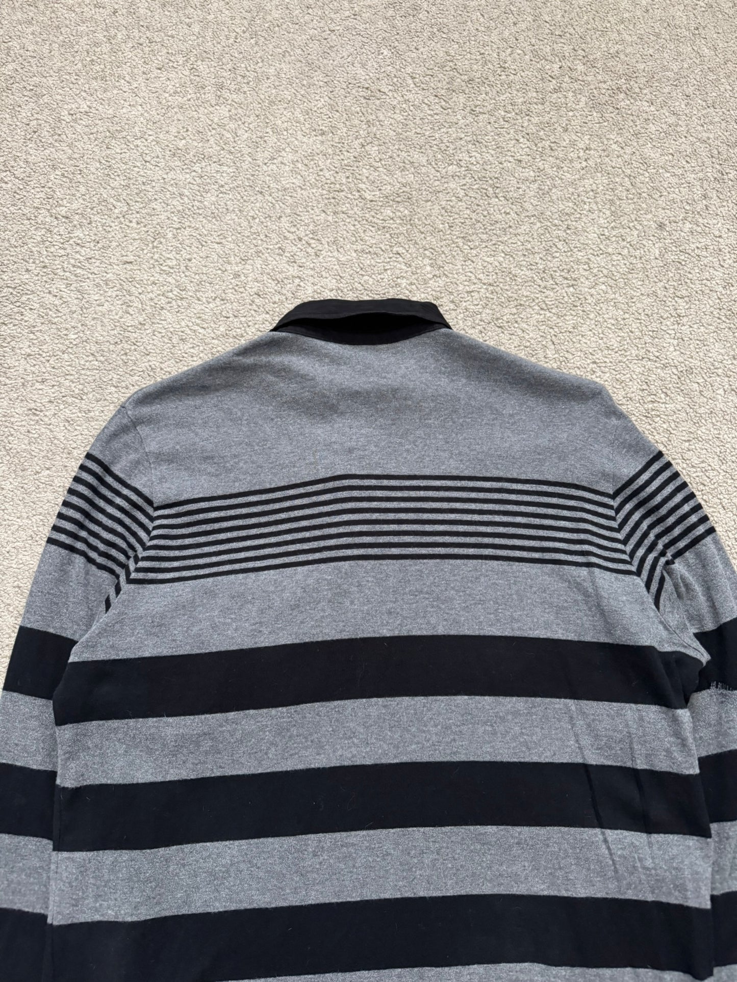 SS07 Undercover Black/Grey Striped Rugby Polo Long Sleeve Shirt